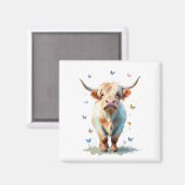 Aimant Peinture vectorielle de vache Highland adorable an (Recto/Verso)