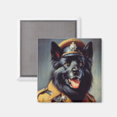 Aimant Peinture vintage de berger allemand noir (Recto/Verso)