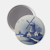 Aimant Peinture vintage en Delft bleu et blanc (Recto/Verso)