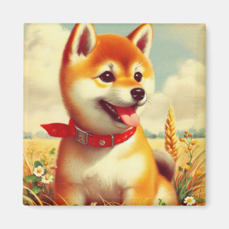 Aimant Peinture vintage Shiba Inu