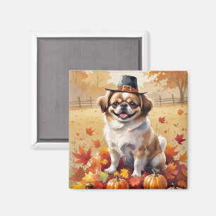 Aimant Pekingese À L'Automne Quitte L'Art Thanksgiving