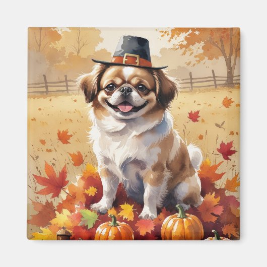 Aimant Pekingese À L'Automne Quitte L'Art Thanksgiving (Devant)