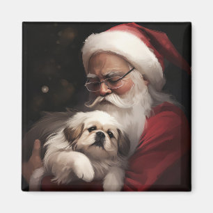 Aimant Pekingese avec le Père Noël Festif Noël