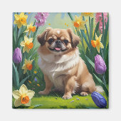Aimant Pekingese Chien Fleurs de printemps Peinture (Devant)