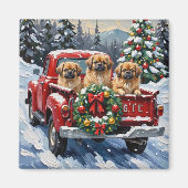 Aimant Pekingese Christmas Red Truck Holiday (Devant)