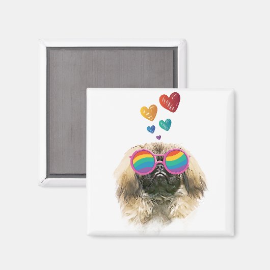 Aimant Pekingese Dog with Hearts Saint-Valentin (Recto/Verso)