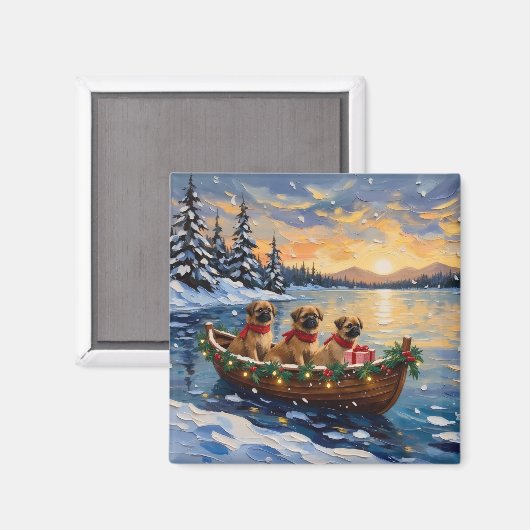 Aimant Pékinois Bateau de Noël Vacances (Recto/Verso)