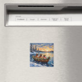 Aimant Pékinois Bateau de Noël Vacances (In Situ (Lave-vaisselle))