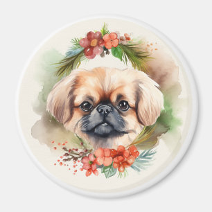 Aimant Pékinois Couronne de Noël Chien de fête