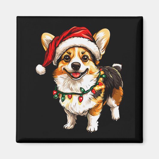 Aimant Pembroke Welsh Corgi Santa Christmas Tree Lights X (Devant)