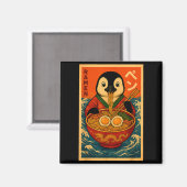 Aimant Penguin Eating Ramen Japanese Noodles Funny (Recto/Verso)