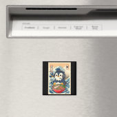 Aimant Penguin Kawaii Japanese Ramen Noodle Retro Gaming  (In Situ (Lave-vaisselle))