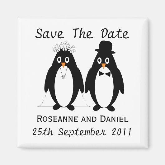 Aimant Penguin Save The Date Wedding Announcement (Devant)