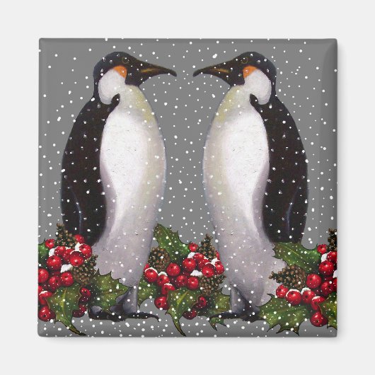 Aimant Penguins de Noël en Neige, Holly : Art (Devant)