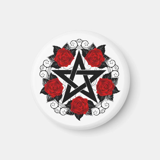 Aimant Pentagramme aux roses rouges (Devant)