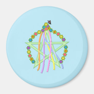 Aimant Pentagramme Beltane avec Rubans Pastel et Fleurs