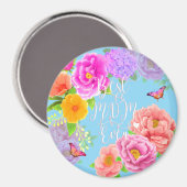 Aimant Peonies romantiques Jardin Bleu Meilleure maman (Recto/Verso)
