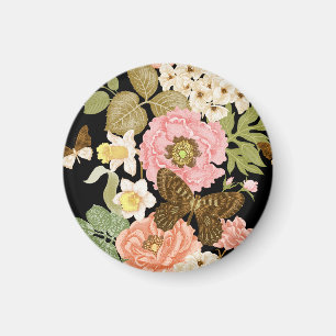 Aimant Peonies Roses vintages : Motif Floral Noir