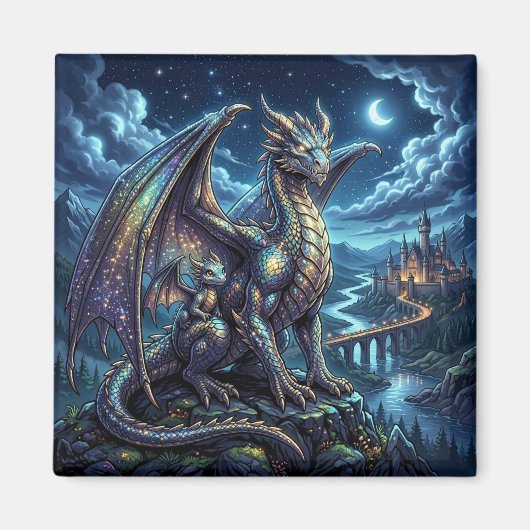 Aimant Père et Fils Dragons Célestes au Clair de Lune (Devant)