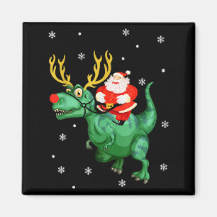 Aimant Père Noël à cheval sur un dinosaure Amoureux de No