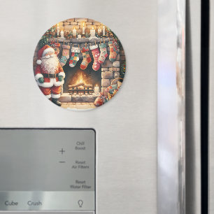 Aimant Père Noël au coin de la cheminée Chaussettes de No