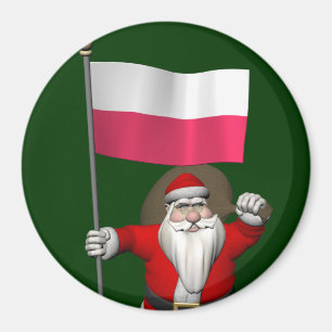 Aimant Père Noël Avec Drapeau De Pologne