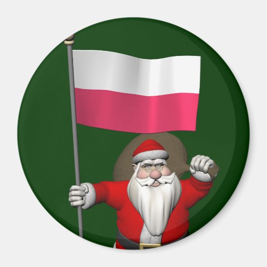 Aimant Père Noël Avec Drapeau De Pologne (Devant)