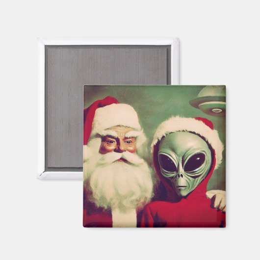 Aimant Père Noël avec l'Alien de l'espace Noël OVNI (Recto/Verso)