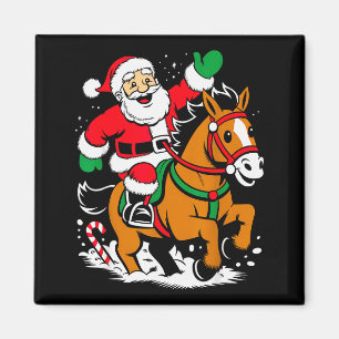 Aimant Père Noël chevauchant un cheval drôle équitation N