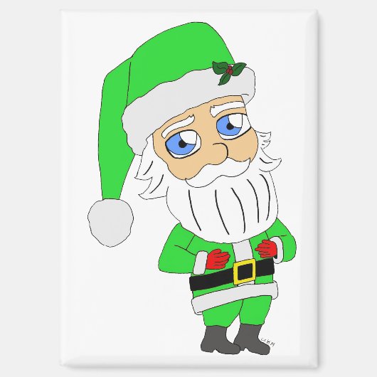 Aimant Père Noël chibi en costume vert (Recto)