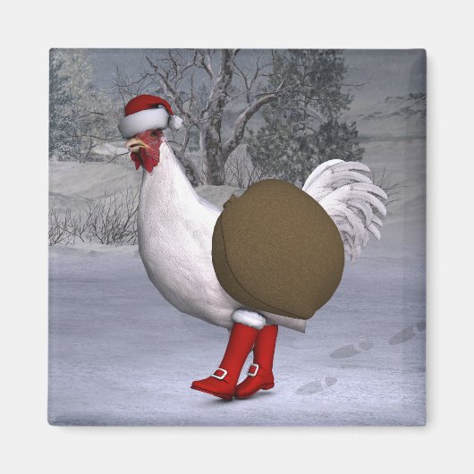 Aimant Père Noël coq blanc (Devant)