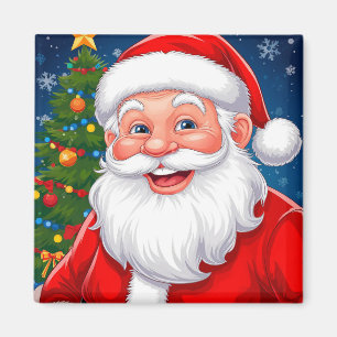 Aimant Père Noël de Noël souriant au chapeau rouge