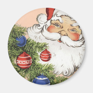 Aimant Père Noël de Noël vintage avec ornements d'arbre