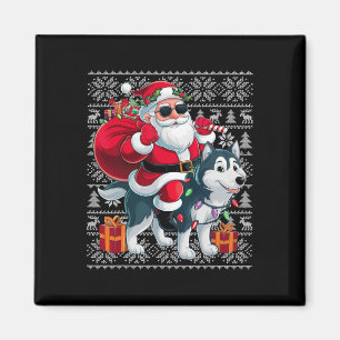 Aimant Père Noël de style pull de Noël moche chevauchant