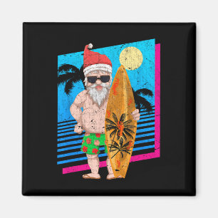 Aimant Père Noël de surf d'été tropical drôle de Noël