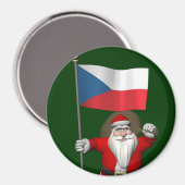 Aimant Père Noël Doux Avec Drapeau De République Tchèque (Recto/Verso)