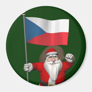 Aimant Père Noël Doux Avec Drapeau De République Tchèque
