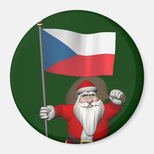 Aimant Père Noël Doux Avec Drapeau De République Tchèque (Devant)