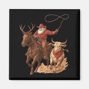 Aimant Père Noël drôle Cowboy Rodéo Renne Western Cheval