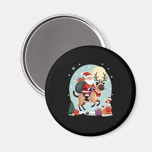 Aimant Père Noël équitation renne Siamese Chat Noël Arbre (Recto/Verso)