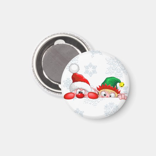 Aimant Père Noël et Elf Cute et drôle Caractères Pékin (Recto/Verso)