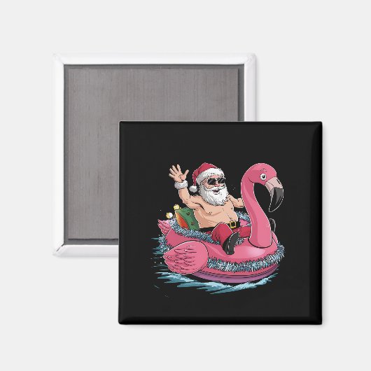 Aimant Père Noël Flamant rose Floatie Noël En Juillet Été (Recto/Verso)