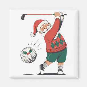 Aimant Père Noël jouant au golf Joueur de golf de Noël