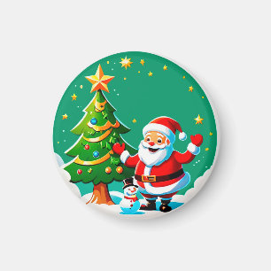 Aimant Père Noël joyeux avec bonhomme de neige