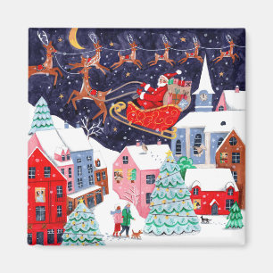Aimant Père Noël Nuit avant Noël Village nordique