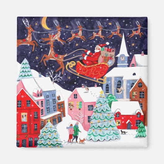 Aimant Père Noël Nuit avant Noël Village nordique (Devant)