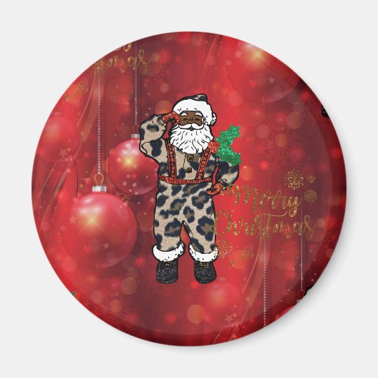Aimant père Noël rouge léopard (Devant)
