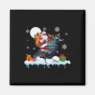 Aimant Père Noël Sungles Riding Reindeer Starling Bird En