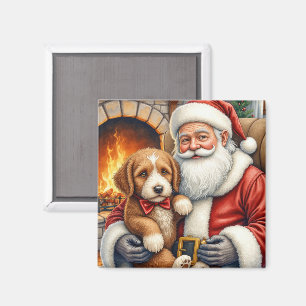 Aimant Père Noël tenant l'art de Noël de Bernedoodle