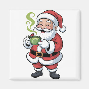 Aimant Père Noël tenant Matcha Boire Noël